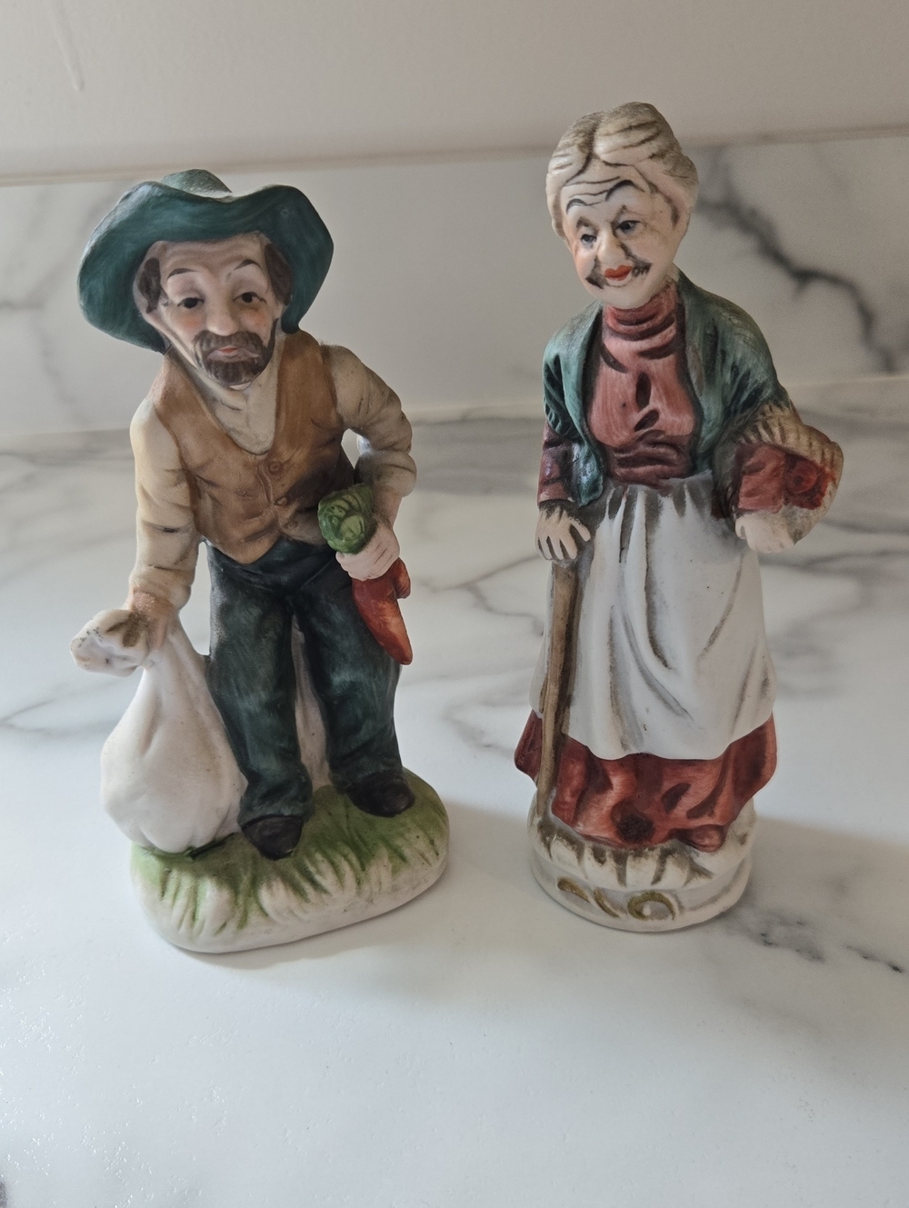 Vintage Homco Figurine Pair - Man & Woman in Farm Attire Country